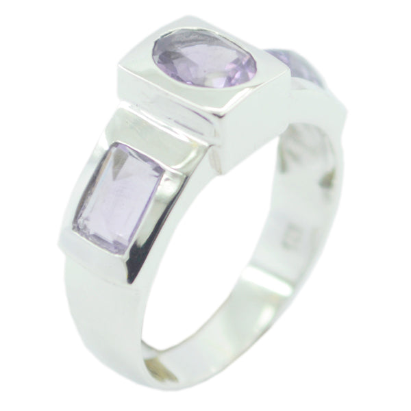 Amethyst Trilogy French 92.5 Silver Purple Gemstone Slim Graceful Ring Jewelry