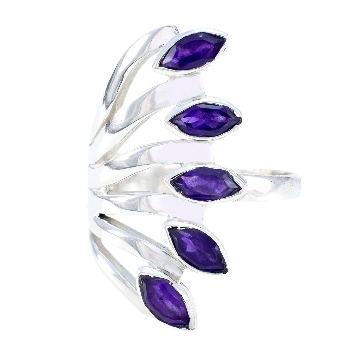 Amethyst Penta Italian 925 Silver Purple Gemstone Statement Retro Ring Jewelry Main image