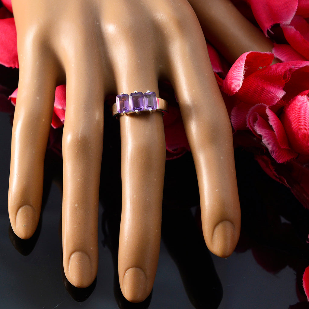 Amethyst Trilogy Turkish 925 Sterling Silver Purple Gemstones Whisper thin Romantic Ring Jewellery