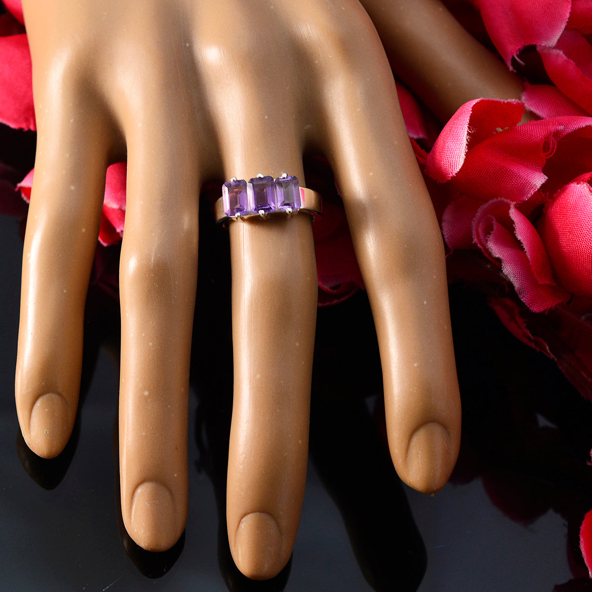 Amethyst Trilogy Turkish 925 Sterling Silver Purple Gemstones Whisper thin Romantic Ring Jewellery