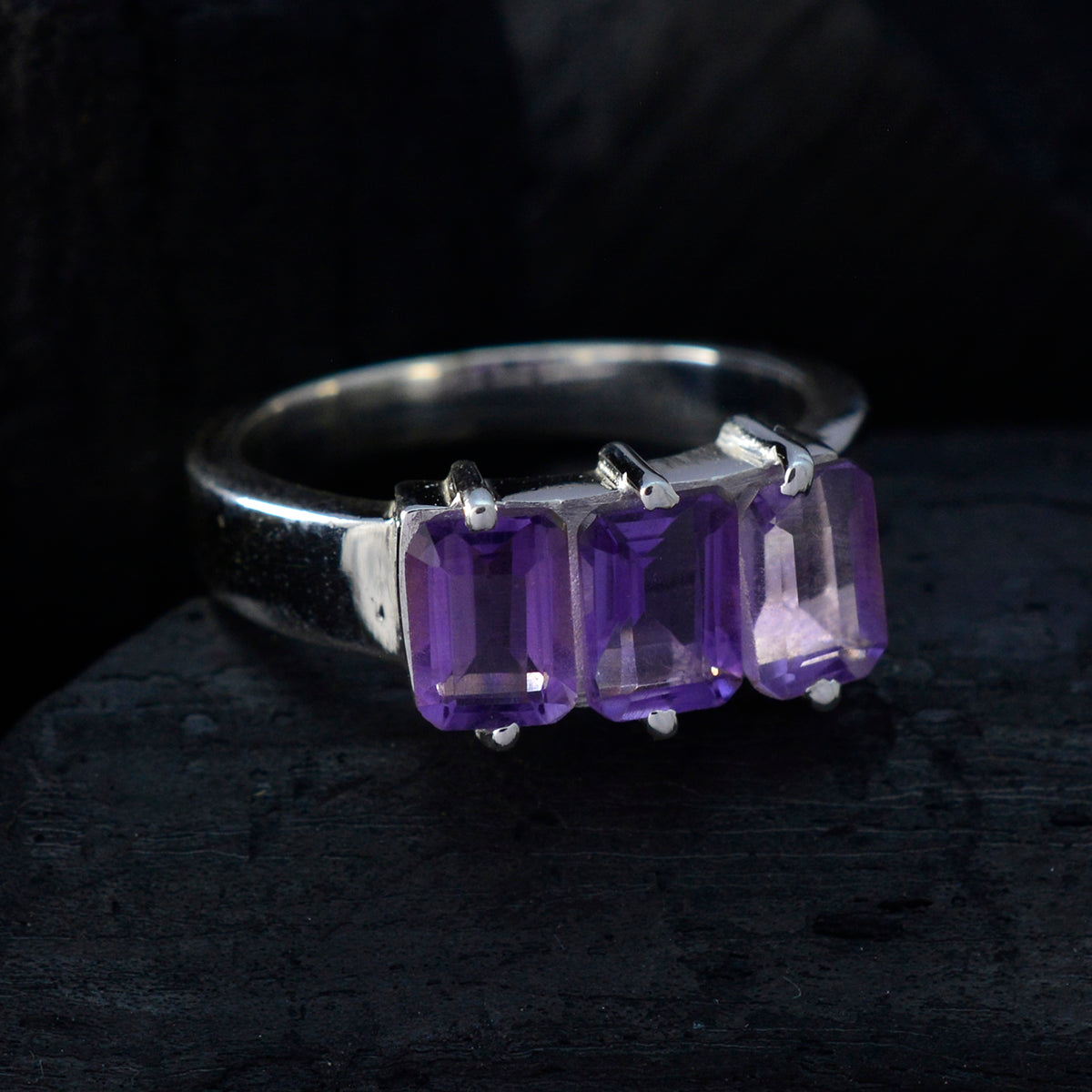 Amethyst Trilogy Turkish 925 Sterling Silver Purple Gemstones Whisper thin Romantic Ring Jewellery