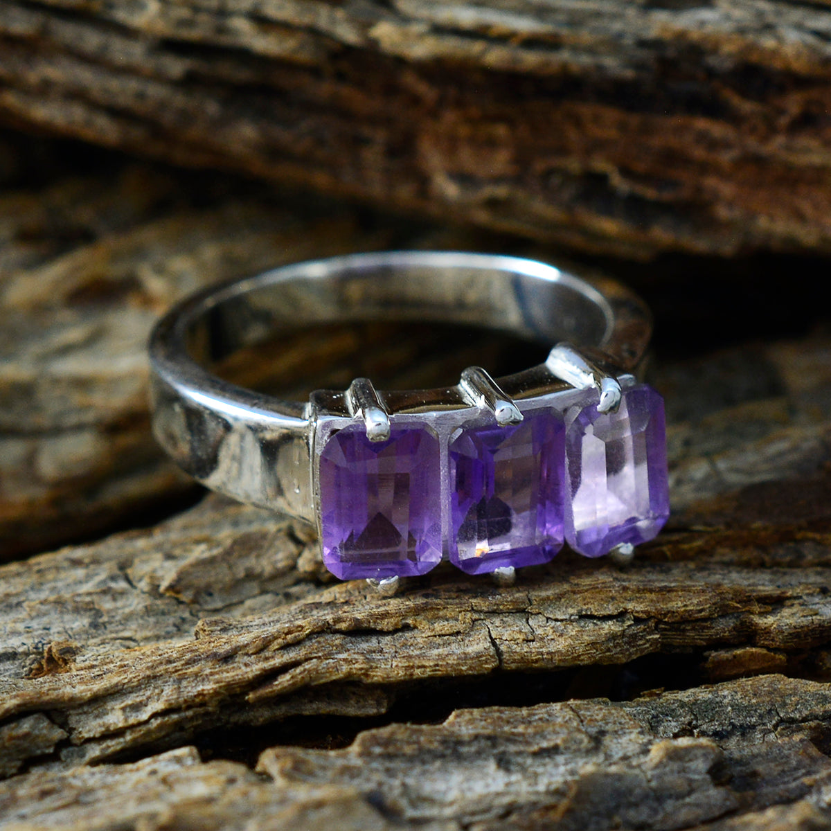 Amethyst Trilogy Turkish 925 Sterling Silver Purple Gemstones Whisper thin Romantic Ring Jewellery