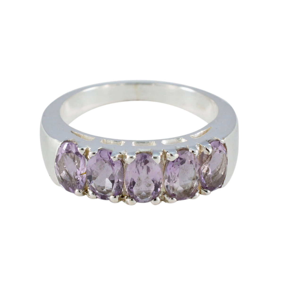 Amethyst Penta Russian 925 Sterling Silver Purple Gemstones Classic Contemporary Band Jewellery