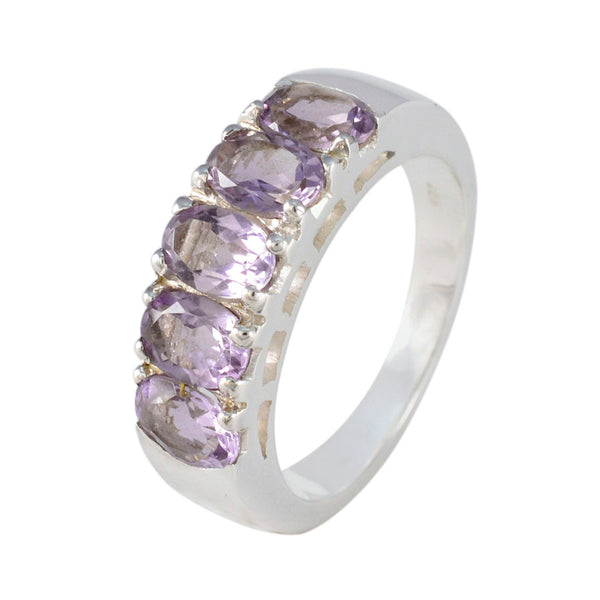 Amethyst Penta Russian 925 Sterling Silver Purple Gemstones Classic Contemporary Band Jewellery