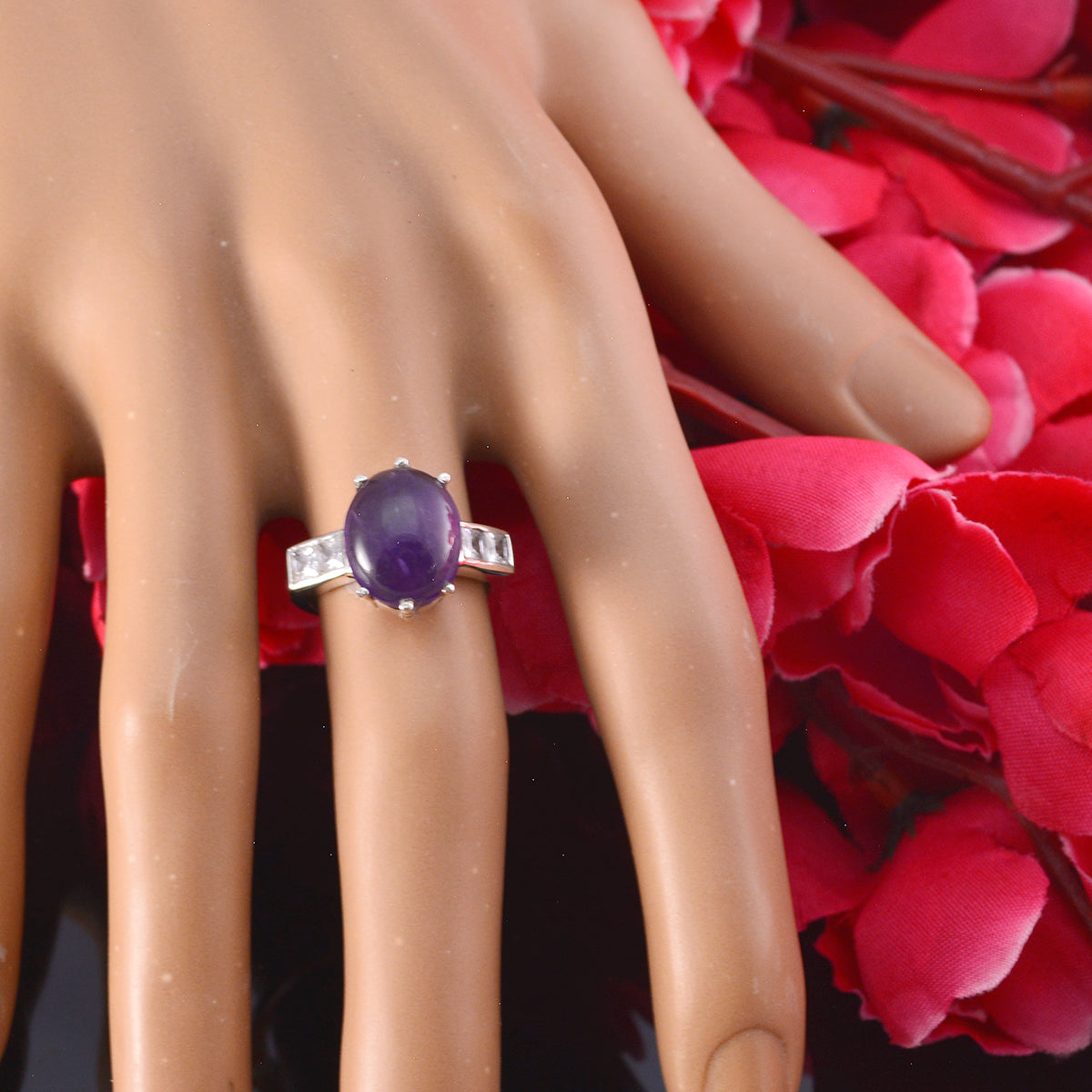 Amethyst Halo Egyptian Silver Purple Gemstone Slim Fairytale Ring Jewelry