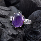 Amethyst Halo Egyptian Silver Purple Gemstone Slim Fairytale Ring Jewelry