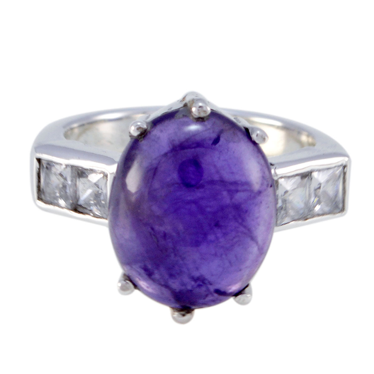 Amethyst Halo Egyptian Silver Purple Gemstone Slim Fairytale Ring Jewelry メイン画像