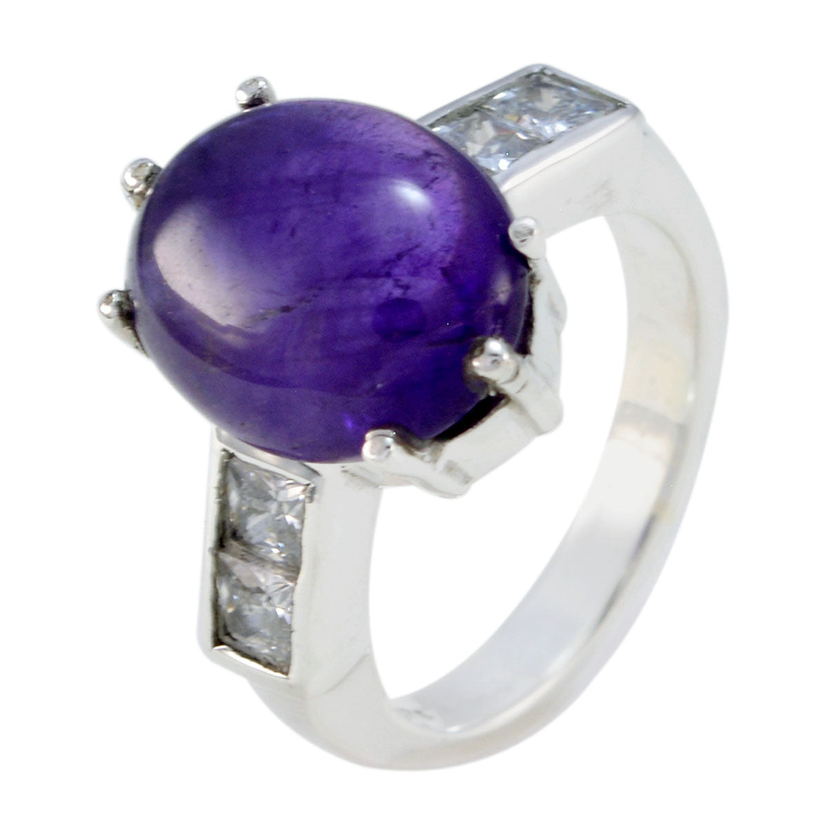 Amethyst Halo Egyptian Silver Purple Gemstone Slim Fairytale Ring Jewelry