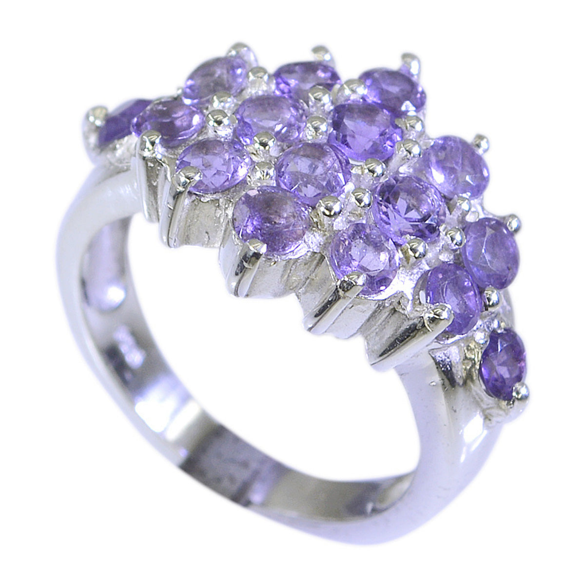 Anillo minimalista de lujo con amatista múltiple en plata alemana 92,5 con gema morada. Imagen secundaria del producto