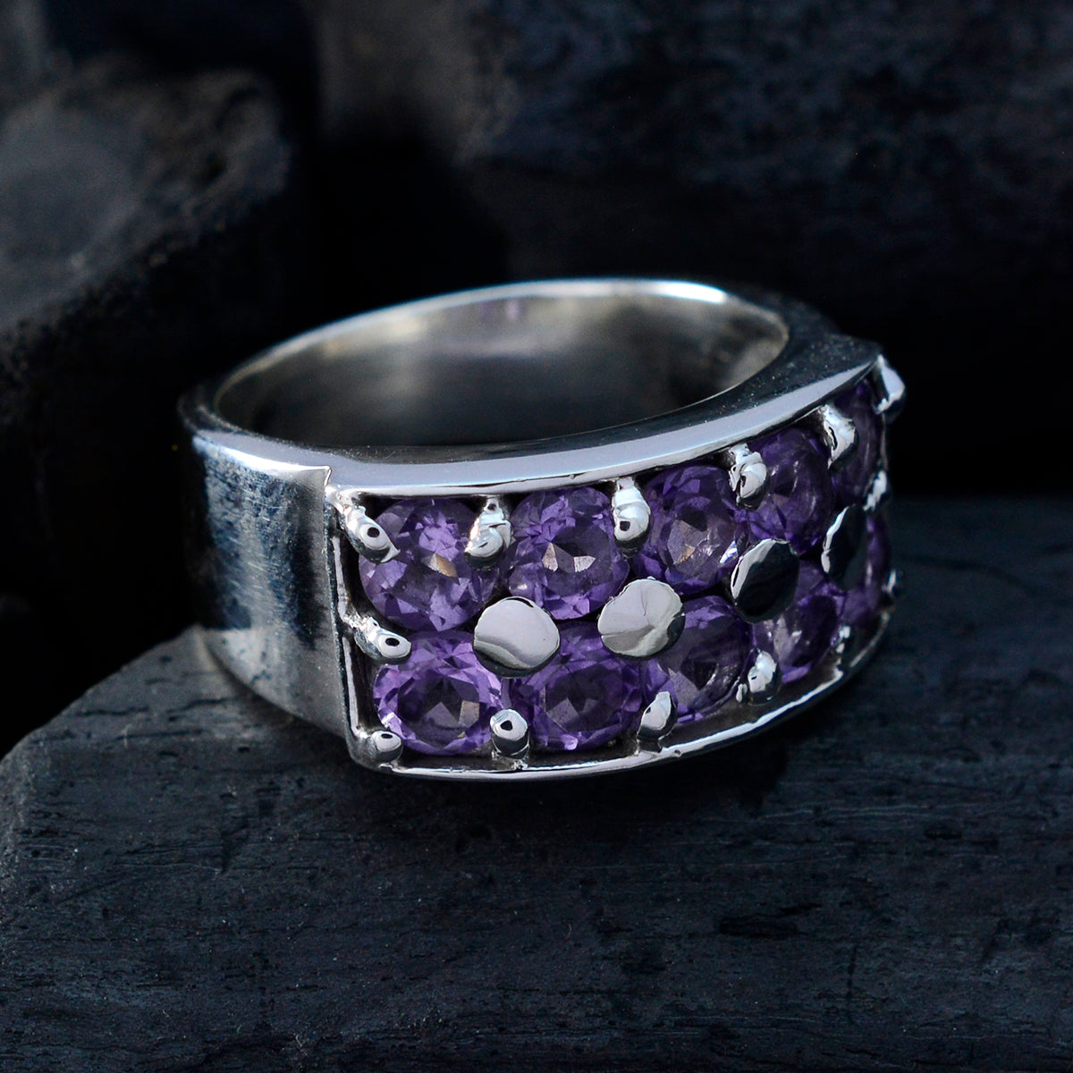 Amethyst multiple African Silver Purple Gemstones Versatile Trendy Ring Jewellery
