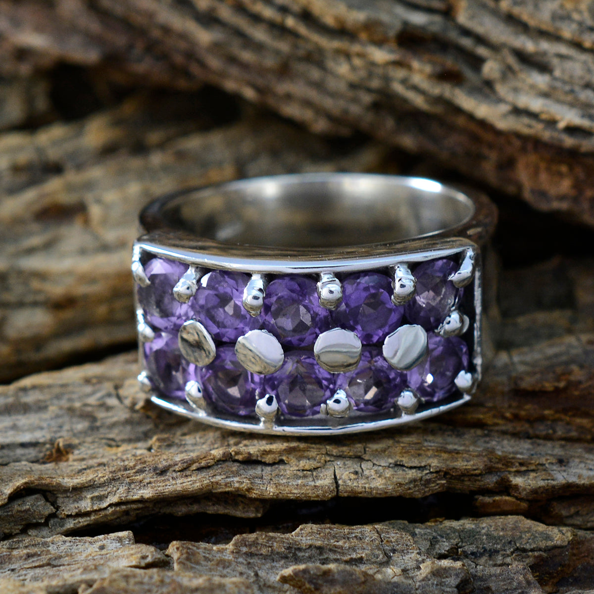 Amethyst multiple African Silver Purple Gemstones Versatile Trendy Ring Jewellery