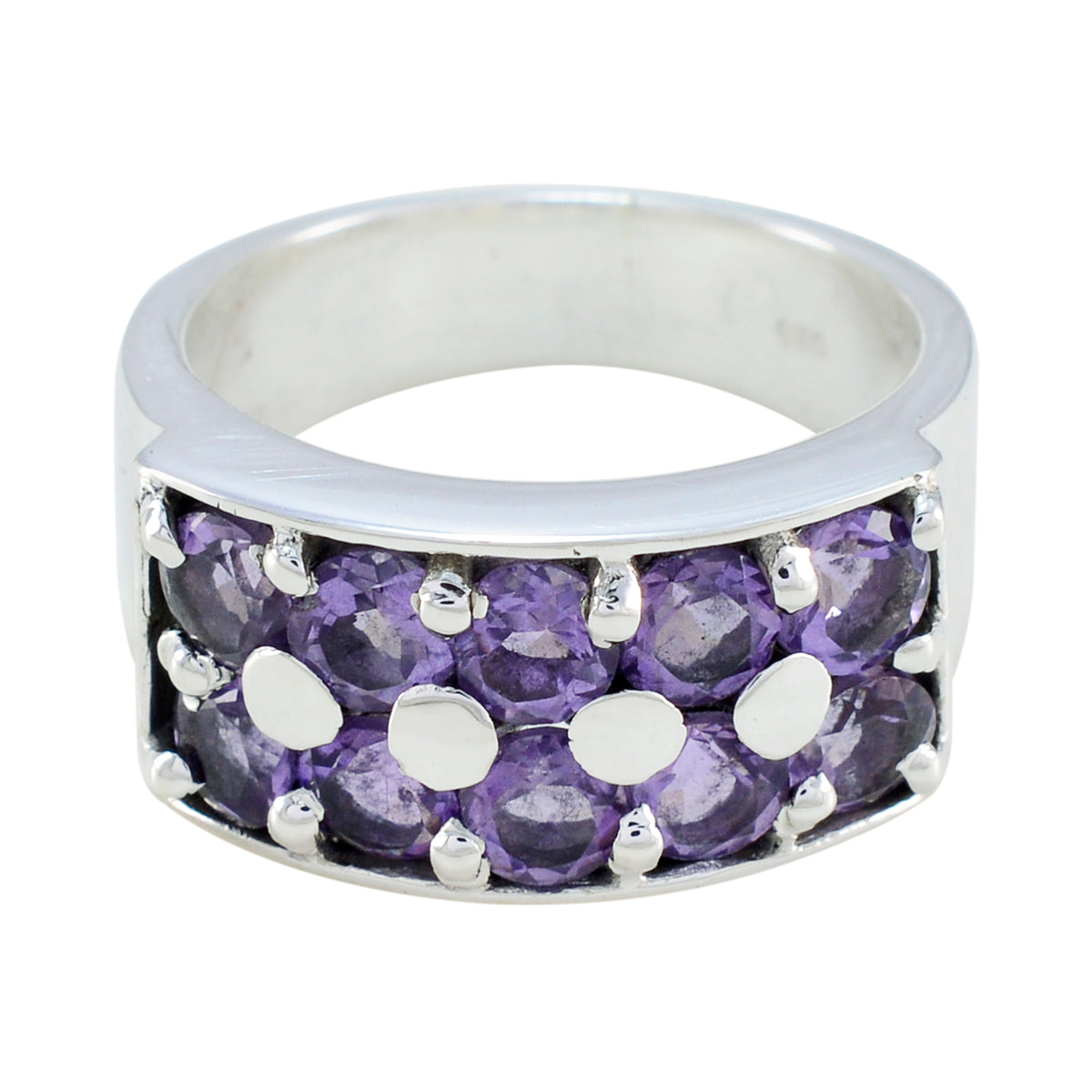 Amethyst multiple African Silver Purple Gemstones Versatile Trendy Ring Jewellery Hoofdafbeelding