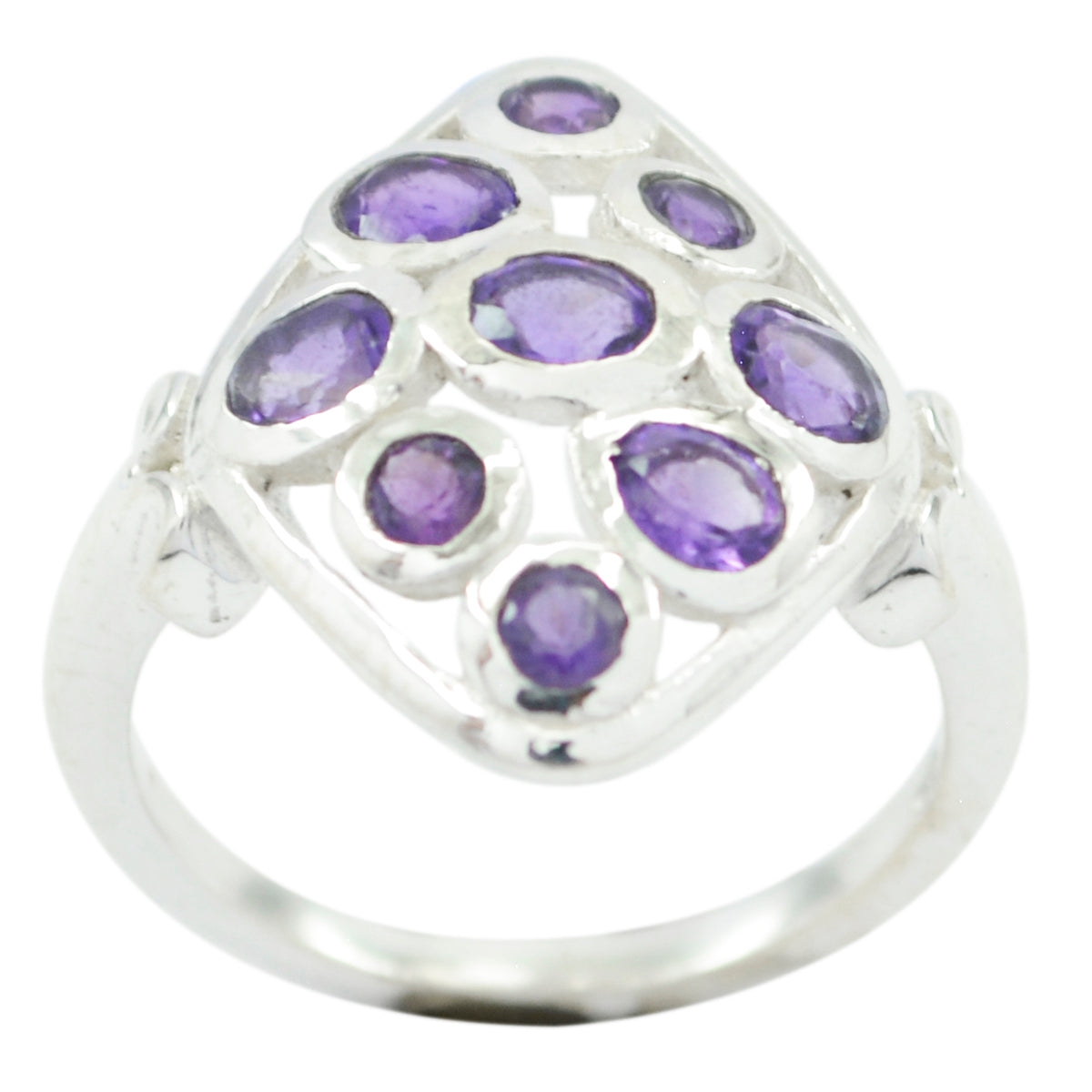 Amethyst Navratna Indischer 925 Silber Lila Edelsteine Schmaler Luxuriöser Ring Schmuck Hauptbild