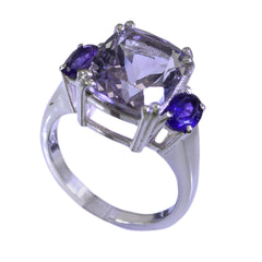 Amethyst Trilogy Egyptian Sterling Silver Purple Gemstone Mid weight Feminine Ring Jewellery