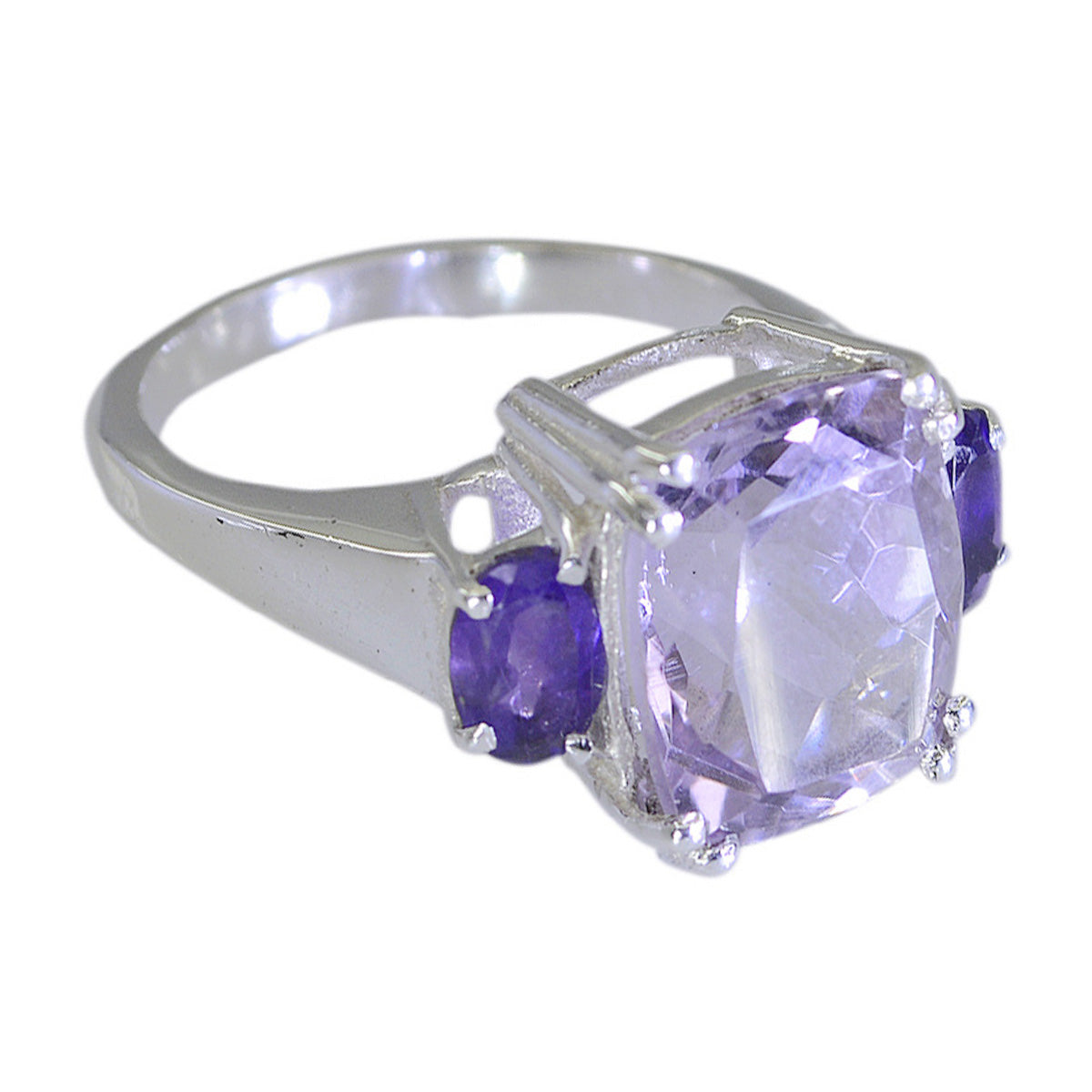 Amethyst Trilogy Egyptian Sterling Silver Purple Gemstone Mid weight Feminine Ring Jewellery