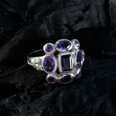 Amethyst Navratna Russian 925 Silver Purple Gemstone Classic Signet Ring Jewellery