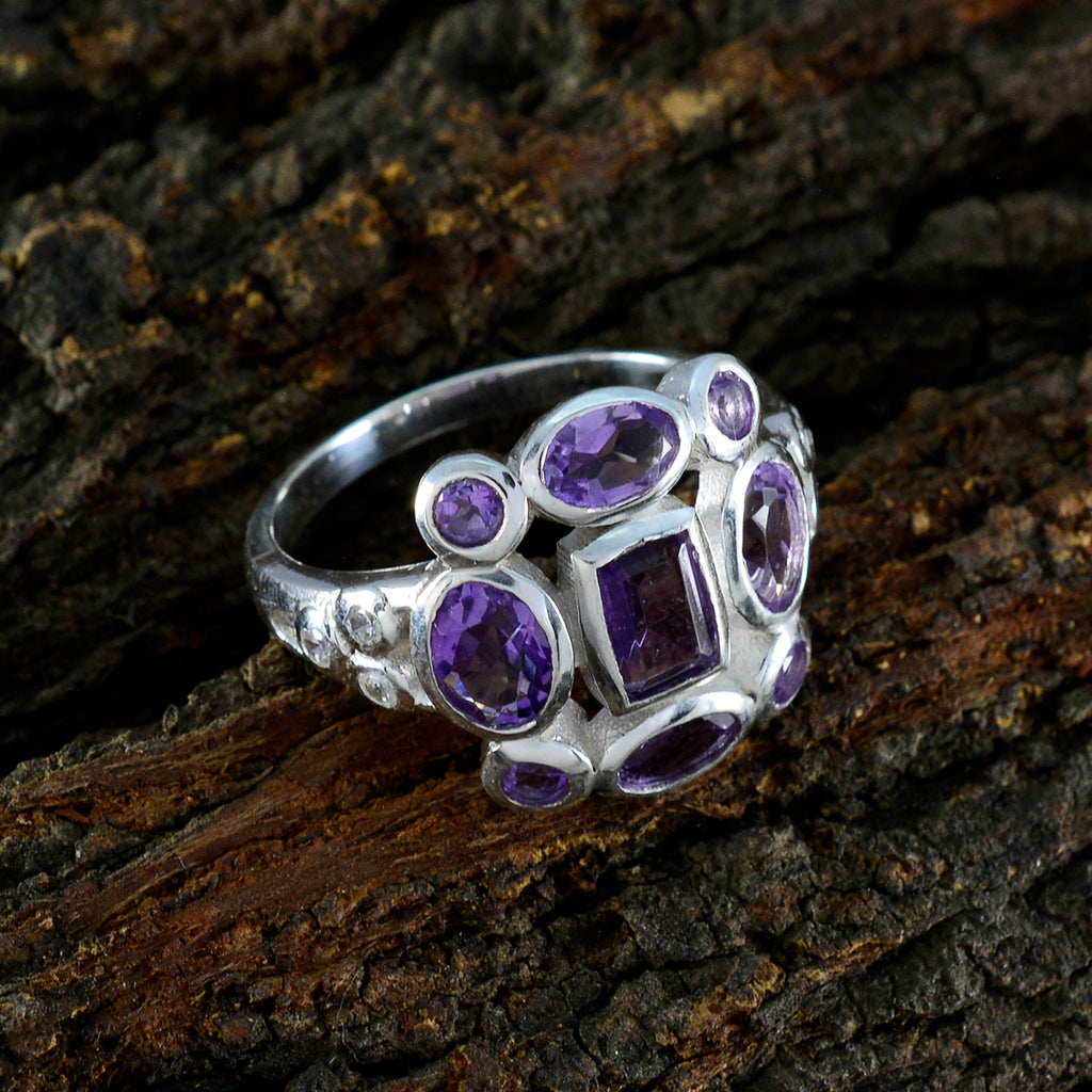 Amethyst Navratna Russian 925 Silver Purple Gemstone Classic Signet Ring Jewellery