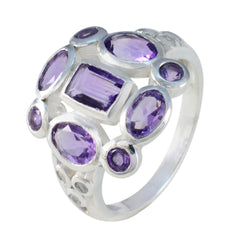 Amethyst Navratna Russian 925 Silver Purple Gemstone Classic Signet Ring Jewellery