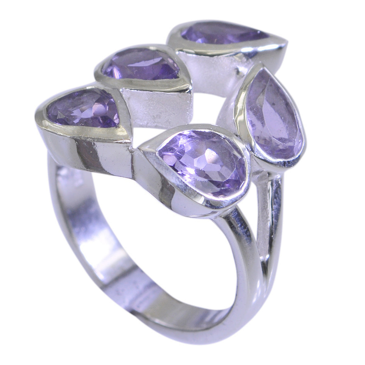 Amethyst Penta African Silver Purple Gemstones Versatile Abstract Ring Jewellery メイン画像