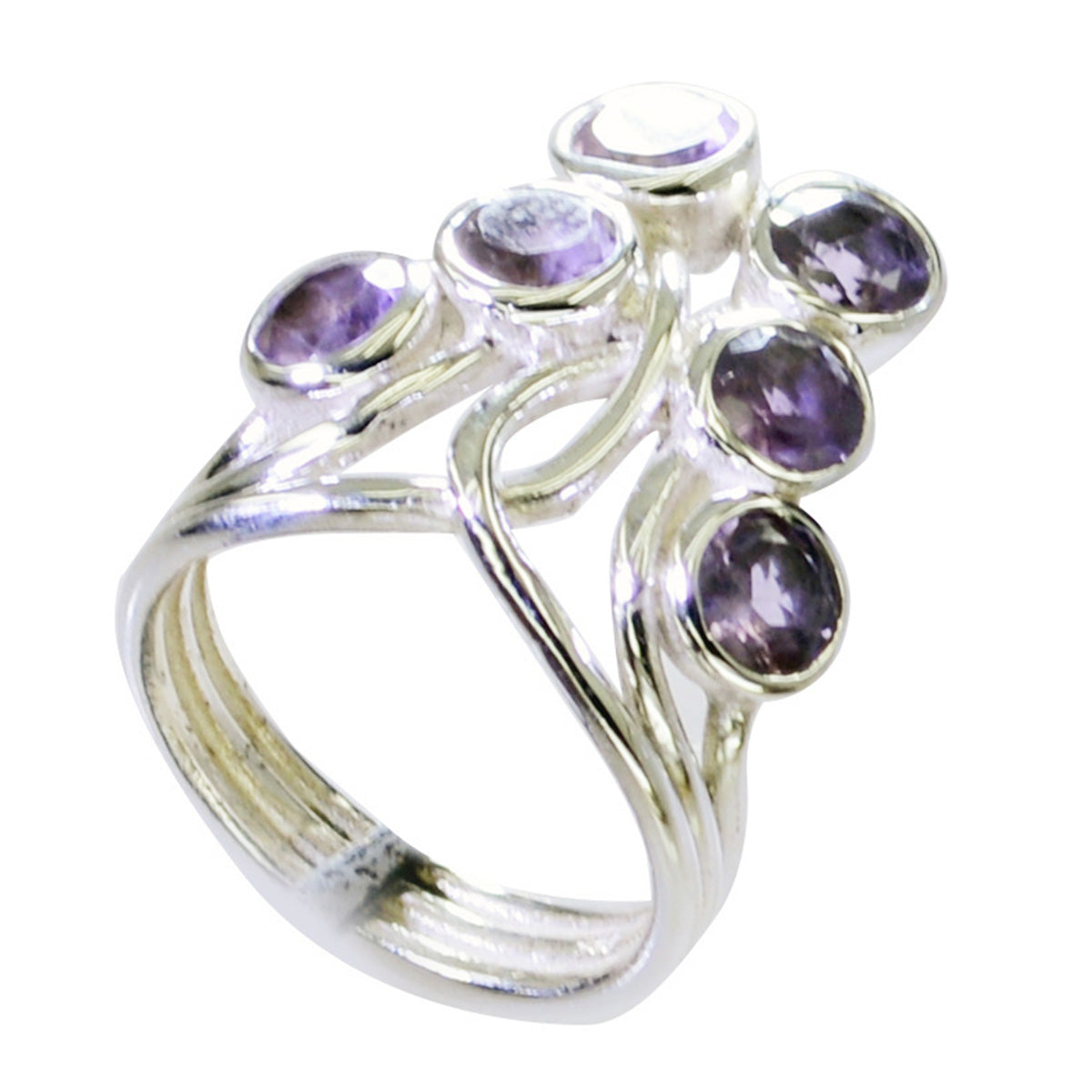 Amethyst Hexa Russian Sterling Silver Purple Gems Minimal Modern Ring Jewelry
