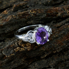 Amethyst Hepta German 925 Silver Purple Gemstones Slim Romantic Ring Jewelry