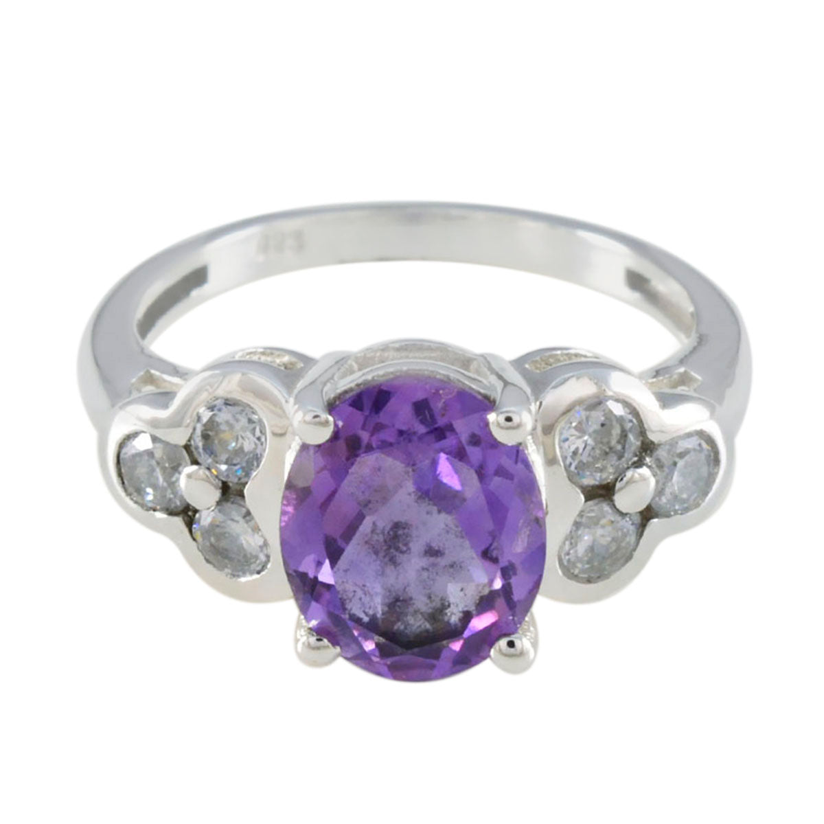 Amethyst Hepta German 925 Silver Purple Gemstones Slim Romantic Ring Jewelry