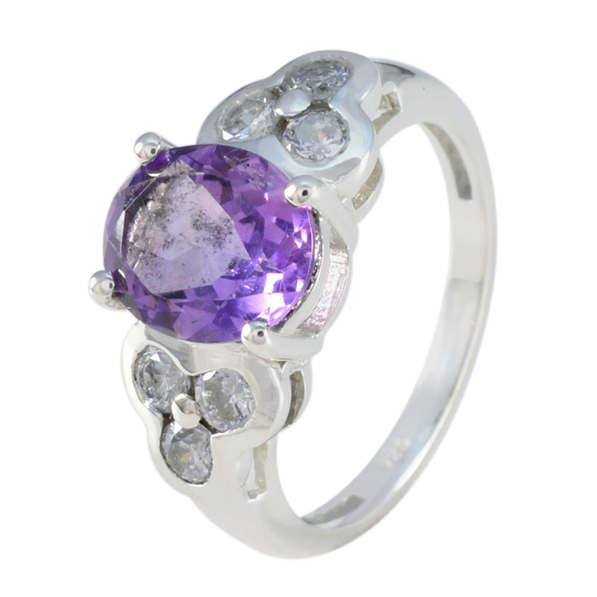 Amethyst Hepta German 925 Silver Purple Gemstones Slim Romantic Ring Jewelry