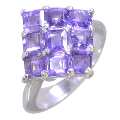 Amethyst Navratna Russian 925 Sterling Silver Purple Gems Classic Glamorous Ring Jewelry