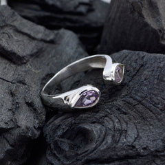 Amethyst Toi et Moi American 925 Sterling Silver Purple Gemstones Delicate Romantic Ring Jewellery