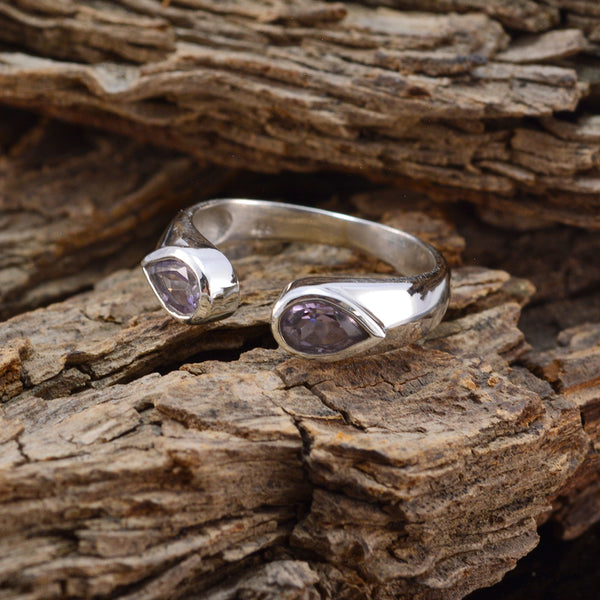 Amethyst Toi et Moi American 925 Sterling Silver Purple Gemstones Delicate Romantic Ring Jewellery