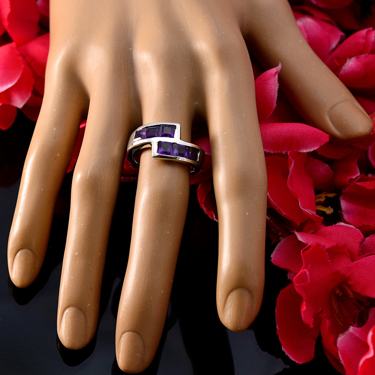 Amethyst octa Egyptian Sterling Silver Purple Gemstone Classic Modern Ring Jewellery