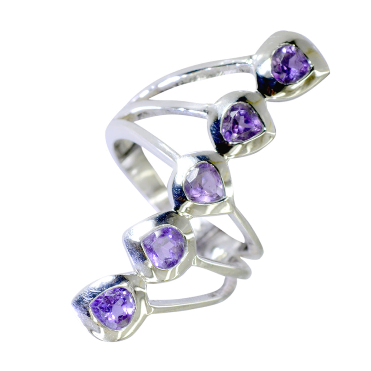 Amethyst Penta Deutsch 92,5 Silber Lila Edelsteine Klassische Abstrakte Ring Schmuck Hauptbild