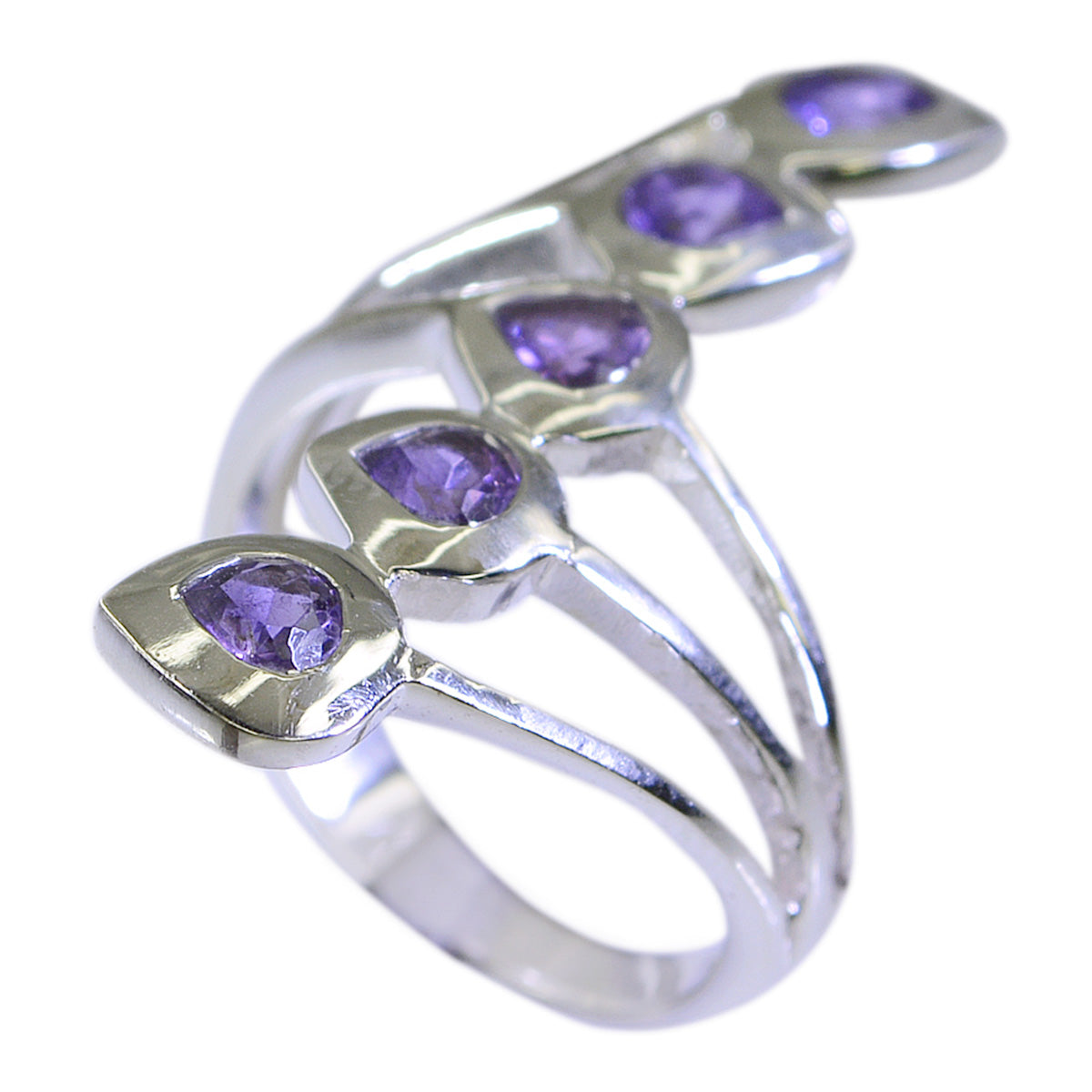 Amethyst Penta German 92.5 Silver Purple Gems Classic Abstract Ring Jewelry
