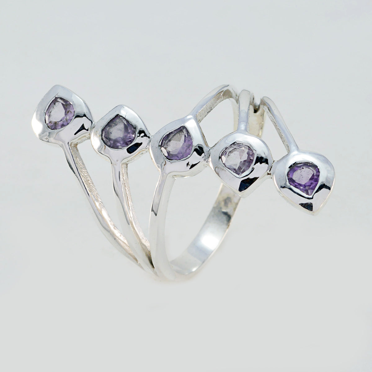 Amethyst Penta German 92.5 Silver Purple Gems Classic Abstract Ring Jewelry