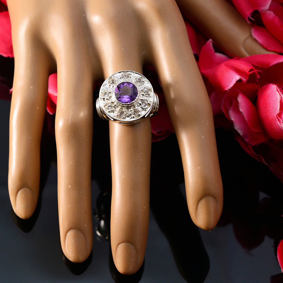 Amethyst multiple Indian 92.5 Silver Purple Gemstone Essential  Trendy Ring Jewelry
