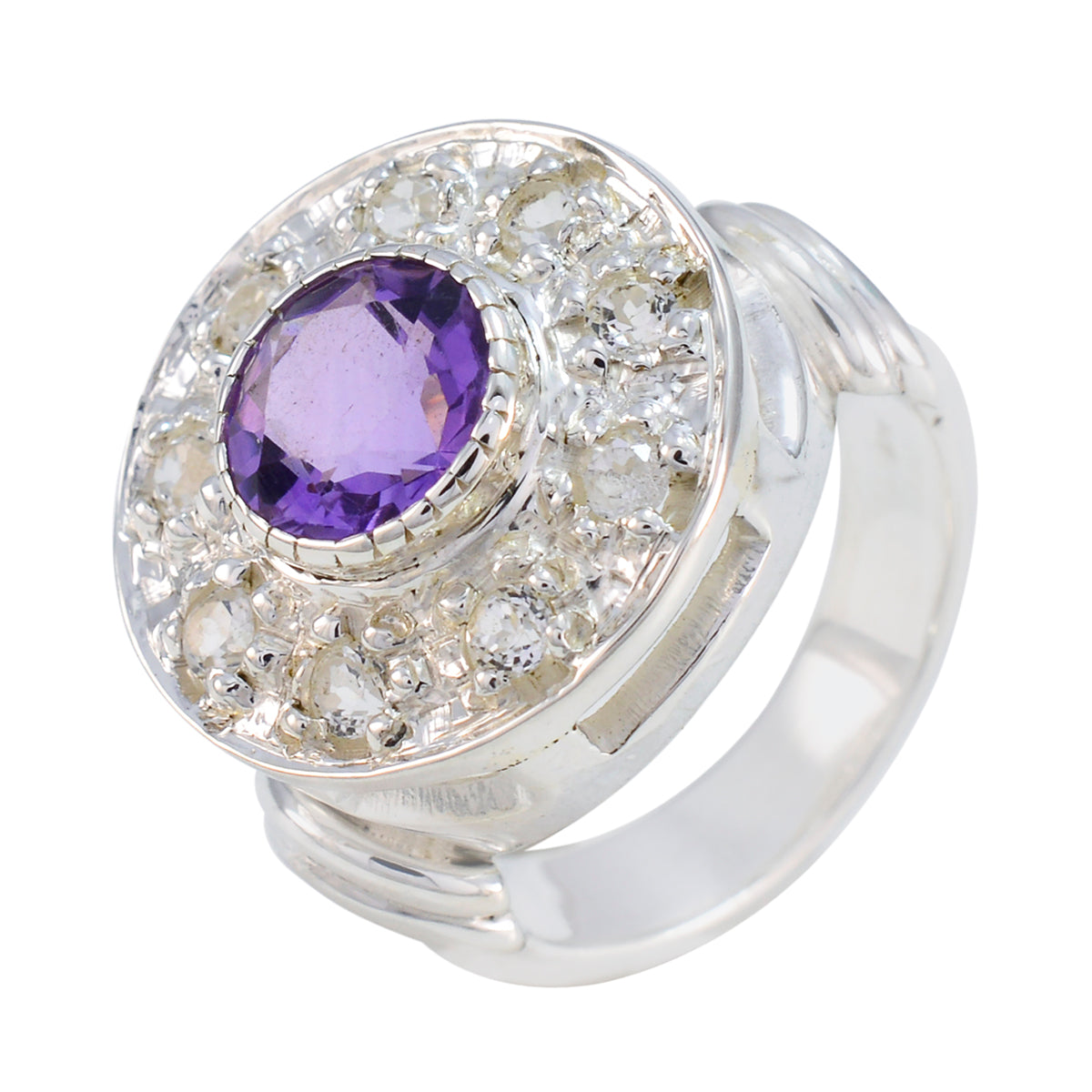 Amethyst multiple Indian 92.5 Silver Purple Gemstone Essential  Trendy Ring Jewelry Immagine principale del prodotto