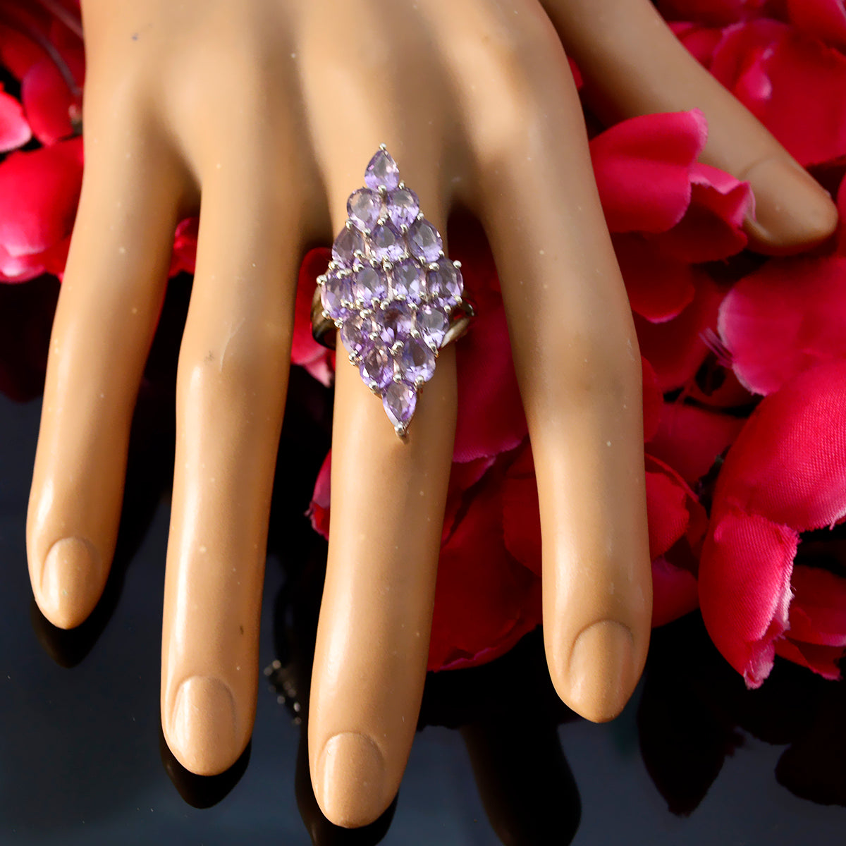 Amethyst multiple Turkish 92.5 Silver Purple Gemstones Statement Victorian Ring Jewellery