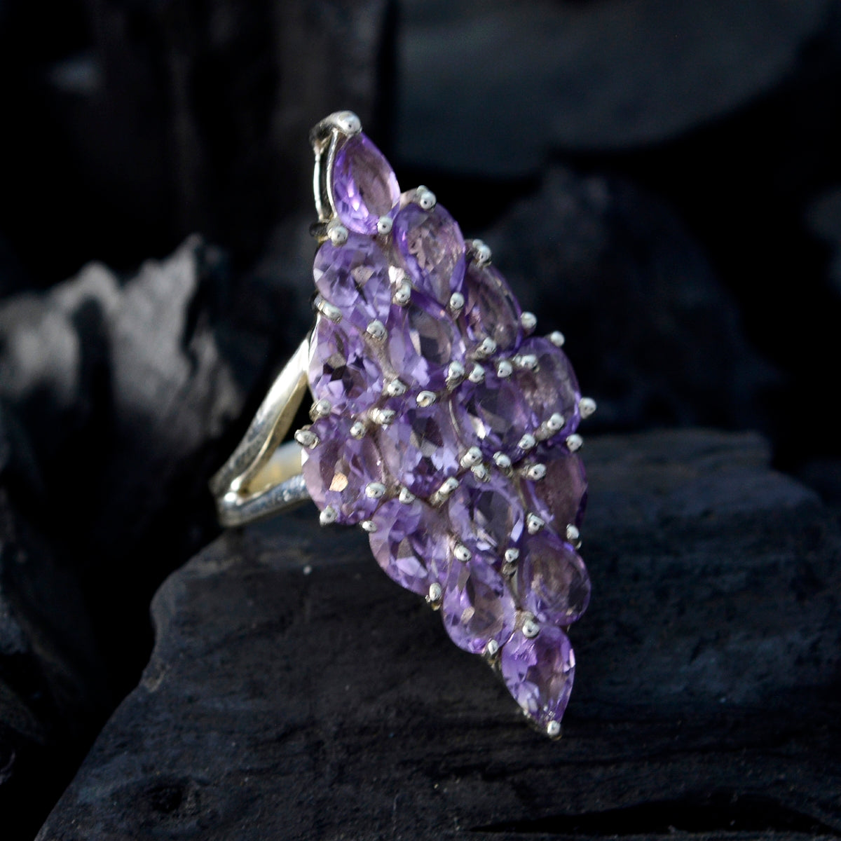 Amethyst multiple Turkish 92.5 Silver Purple Gemstones Statement Victorian Ring Jewellery