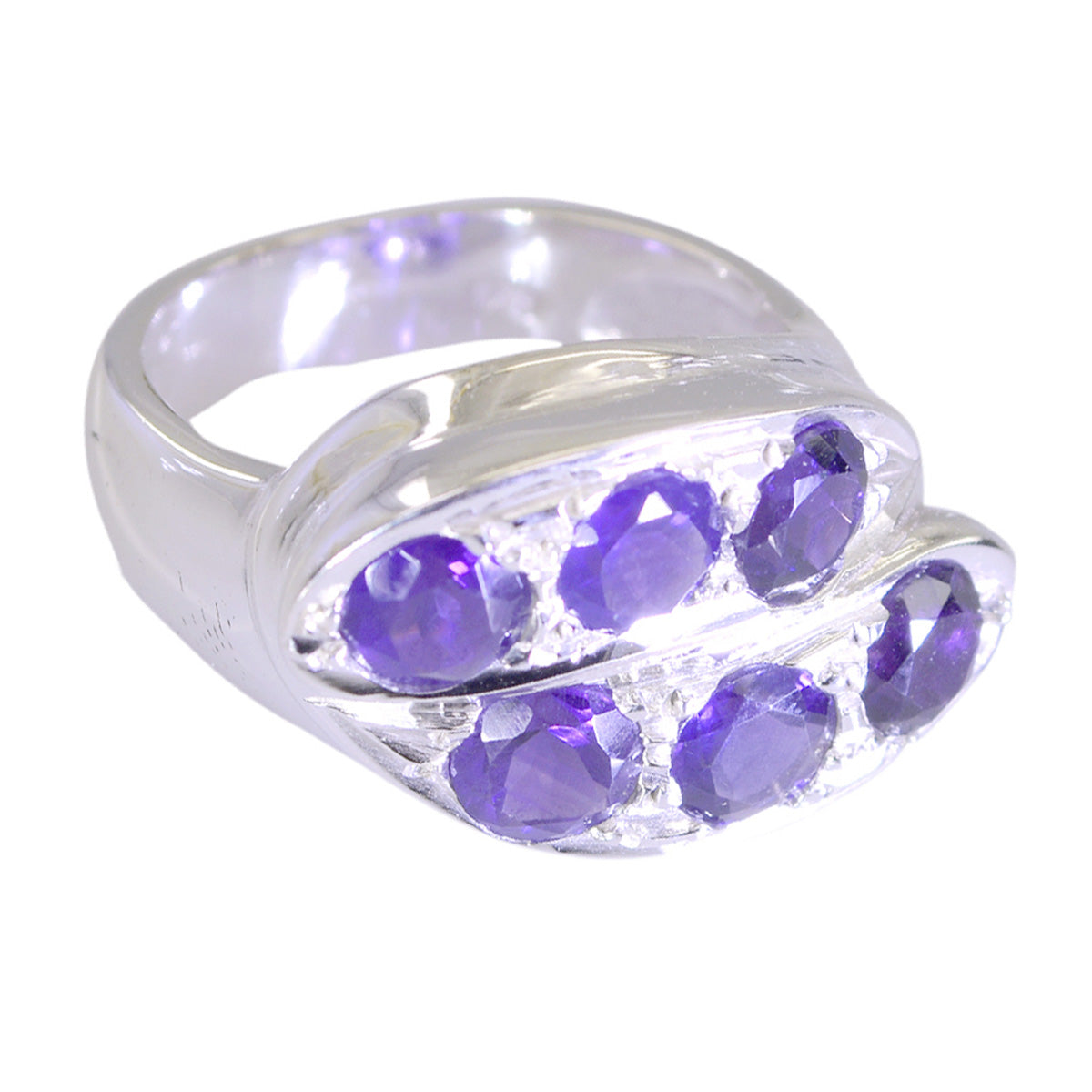 Amethyst Hexa French Silver Purple Gemstone Classic Trendy Ring Jewelry Main image