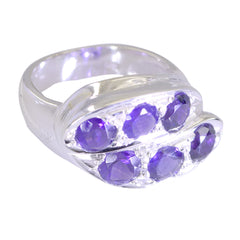 Amethyst Hexa French Silver Purple Gemstone Classic Trendy Ring Jewelry