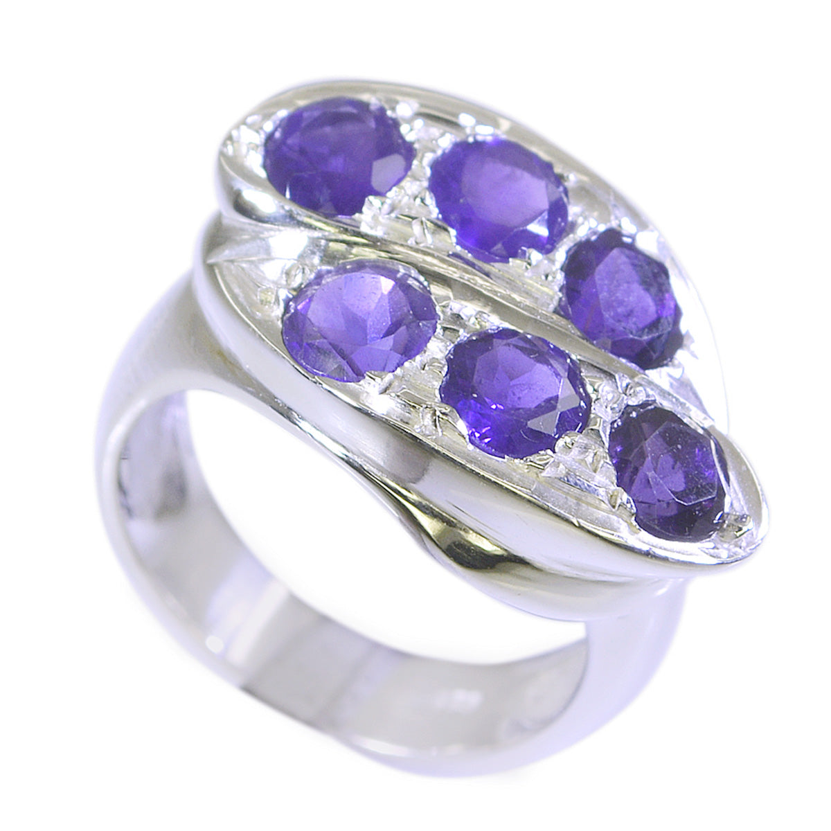 Amethyst Hexa French Silver Purple Gemstone Classic Trendy Ring Jewelry Secondary image