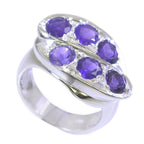 Amethyst Hexa French Silver Purple Gemstone Classic Trendy Ring Jewelry