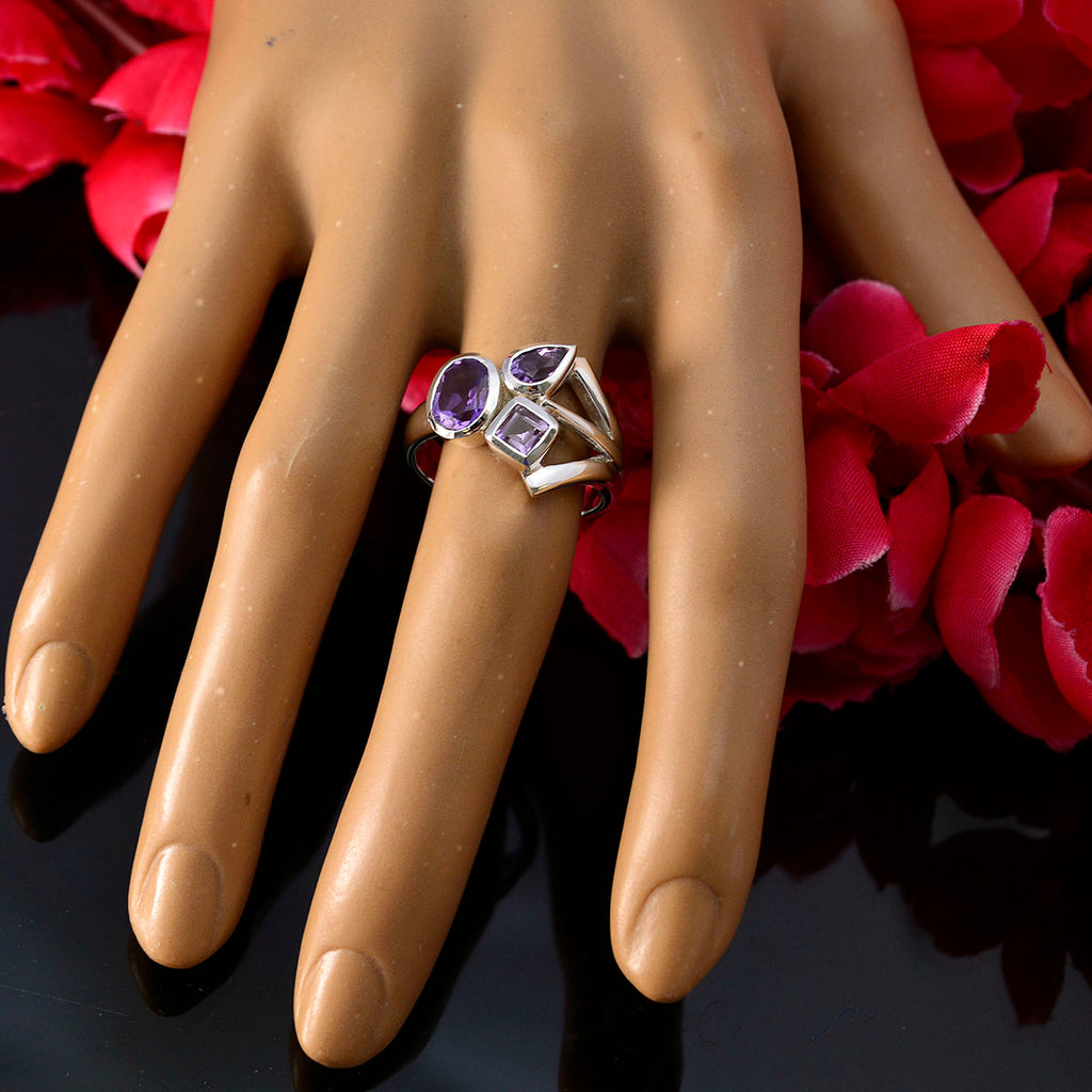 Amethyst Trilogy Moroccan 925 Silver Purple Gemstones Mid weight Romantic Ring Jewellery