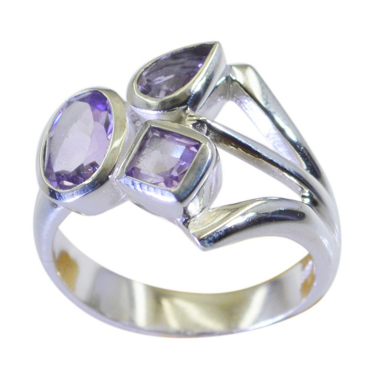 Amethyst Trilogy Moroccan 925 Silver Purple Gemstones Mid weight Romantic Ring Jewellery Immagine principale del prodotto