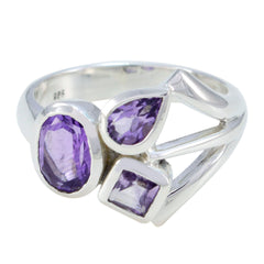 Amethyst Trilogy Moroccan 925 Silver Purple Gemstones Mid weight Romantic Ring Jewellery