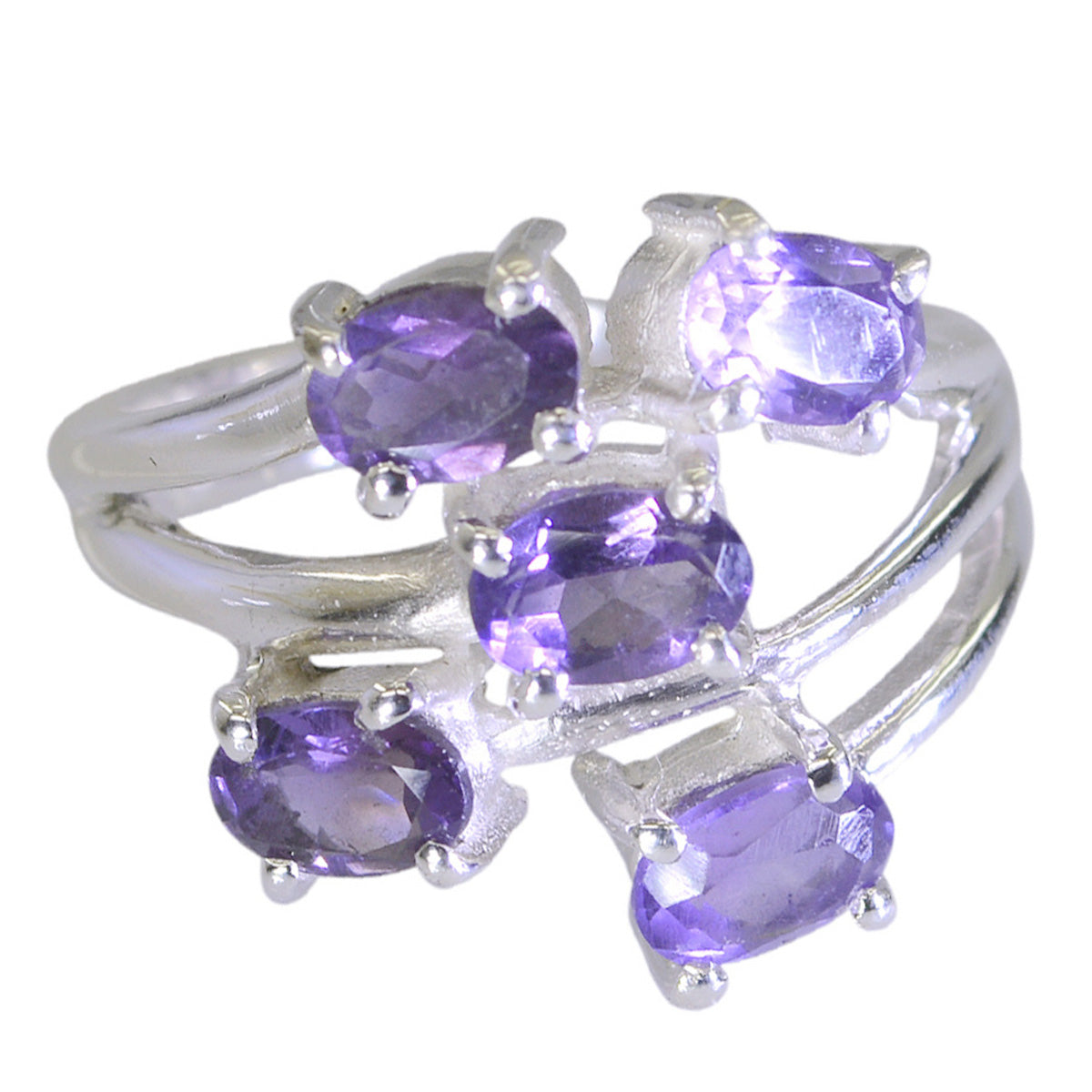 Amethyst Penta German Silver Purple Gemstones Classic Graceful Ring Jewelry