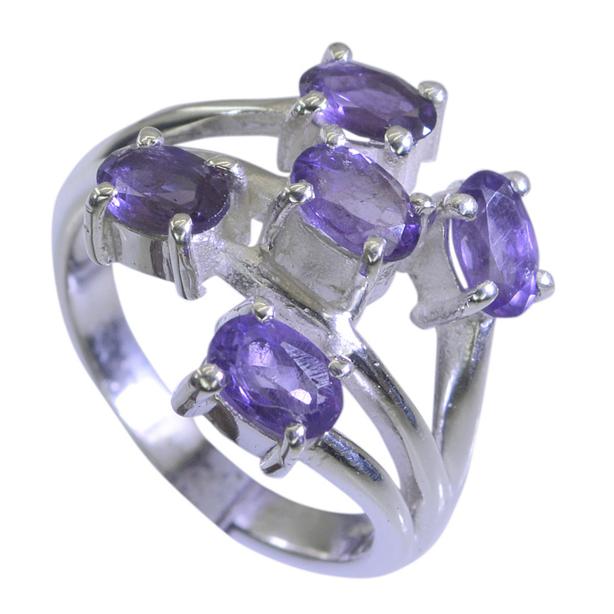 Amethyst Penta Neusilber Lila Edelsteine Klassisch Anmutig Ring Schmuck Zweitbild