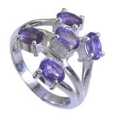 Amethyst Penta German Silver Purple Gemstones Classic Graceful Ring Jewelry