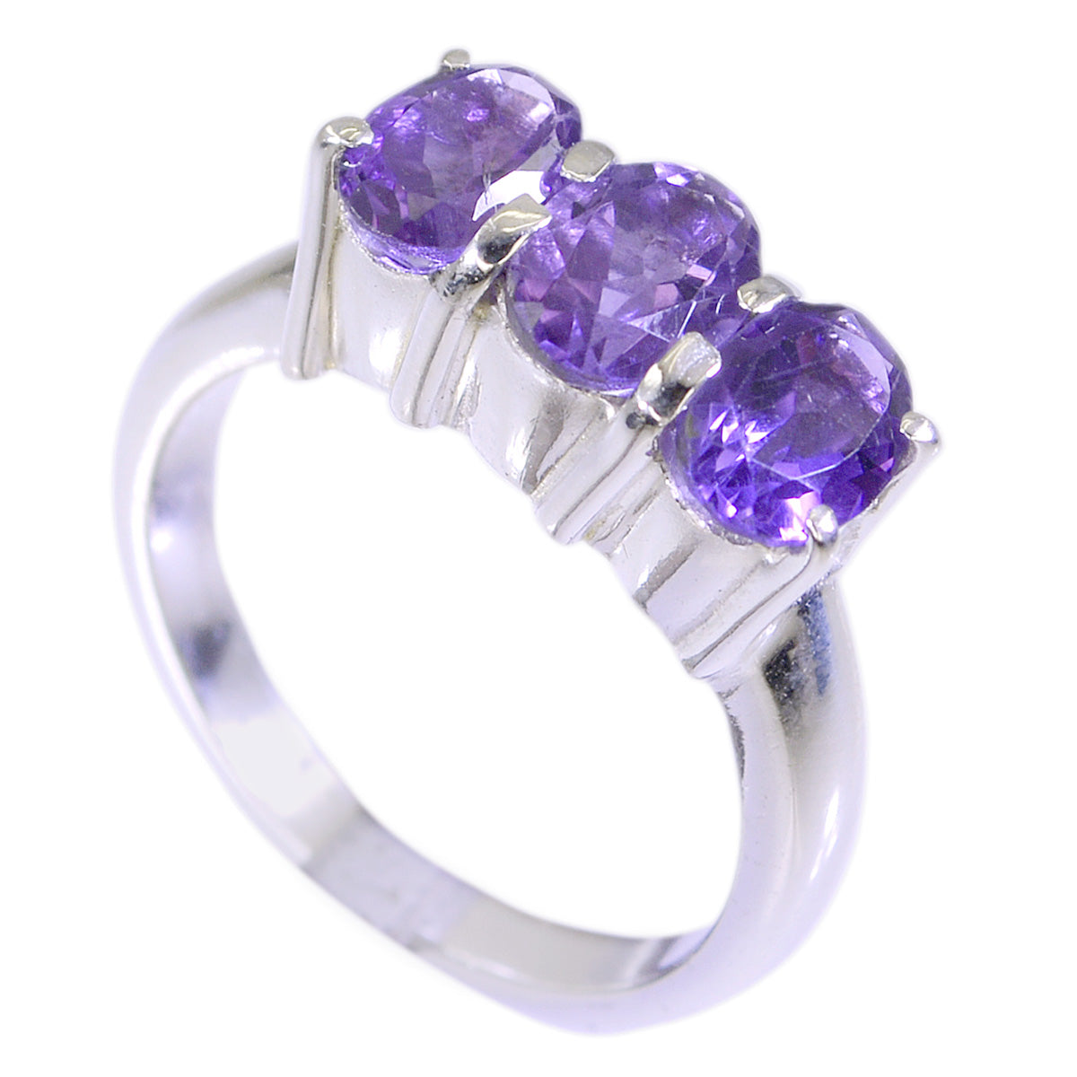 Amethyst Trilogy Russian 92.5 Silver Purple Gemstones Classic Fairytale Ring Jewellery Immagine principale del prodotto