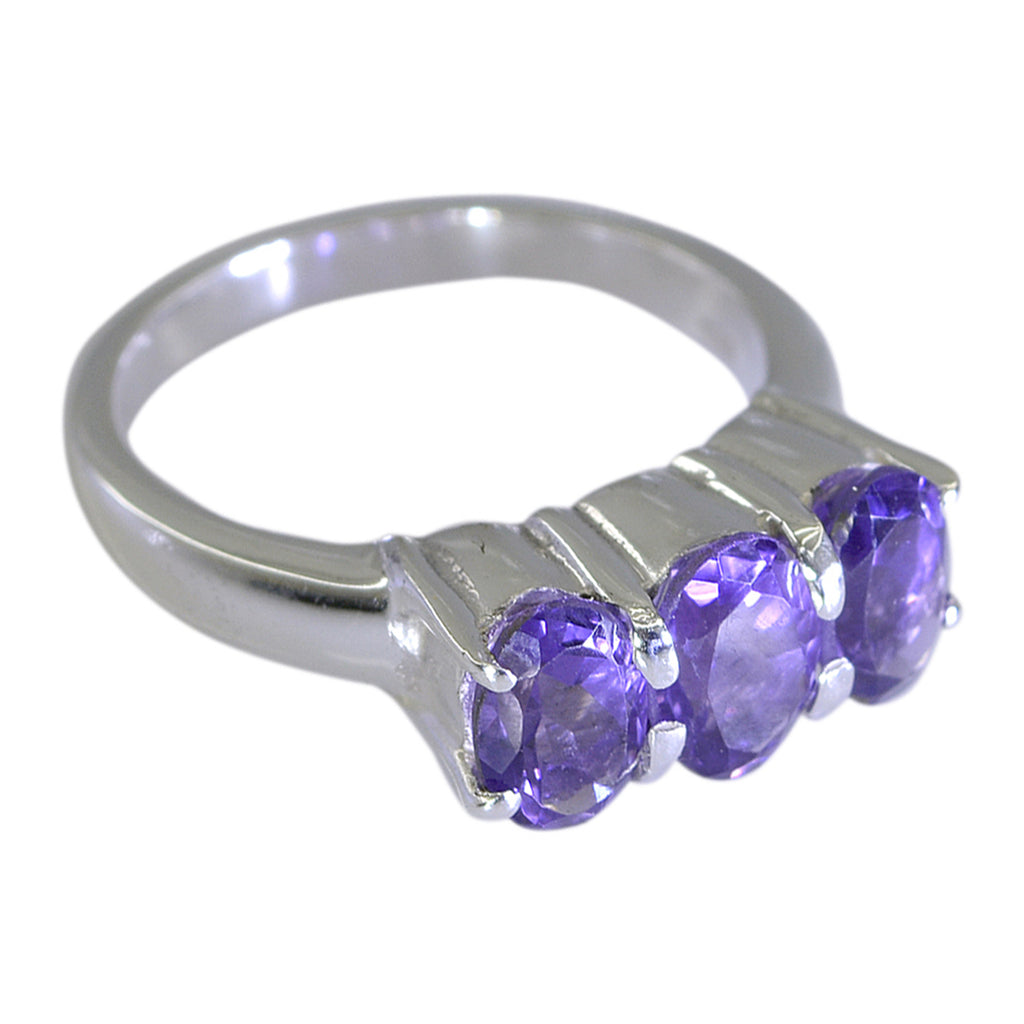 Amethyst Trilogy Russian 92.5 Silver Purple Gemstones Classic Fairytale Ring Jewellery